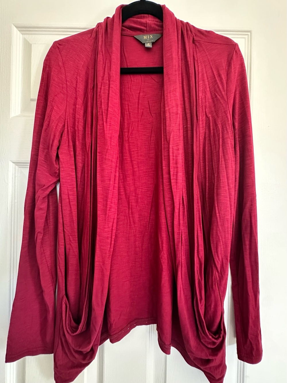 MIX Women’s Red Draped Open Front Cardigan Size M